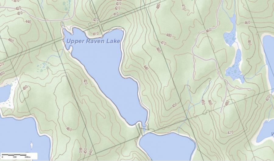 Topographical Map of Upper Raven Lake in Municipality of Kearney and the District of Parry Sound